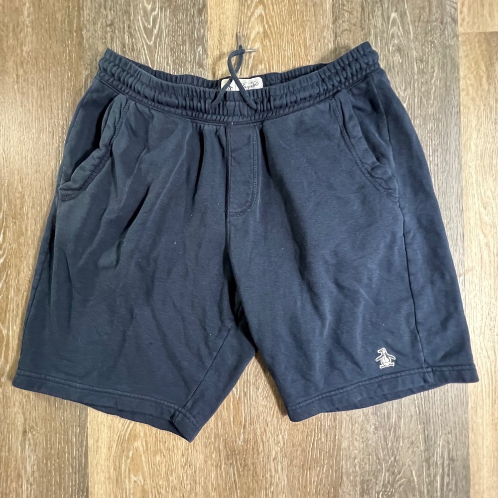 Original Penguin Sweat Shorts Mens Small Navy Blue Fleece Drawstring Logo 4169